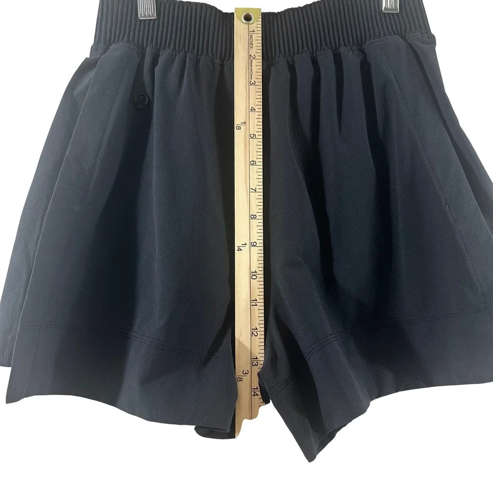 Lululemon Black Smocked High‎ Rise Athletic Shorts XS LW7CPIS.02 Double Layer